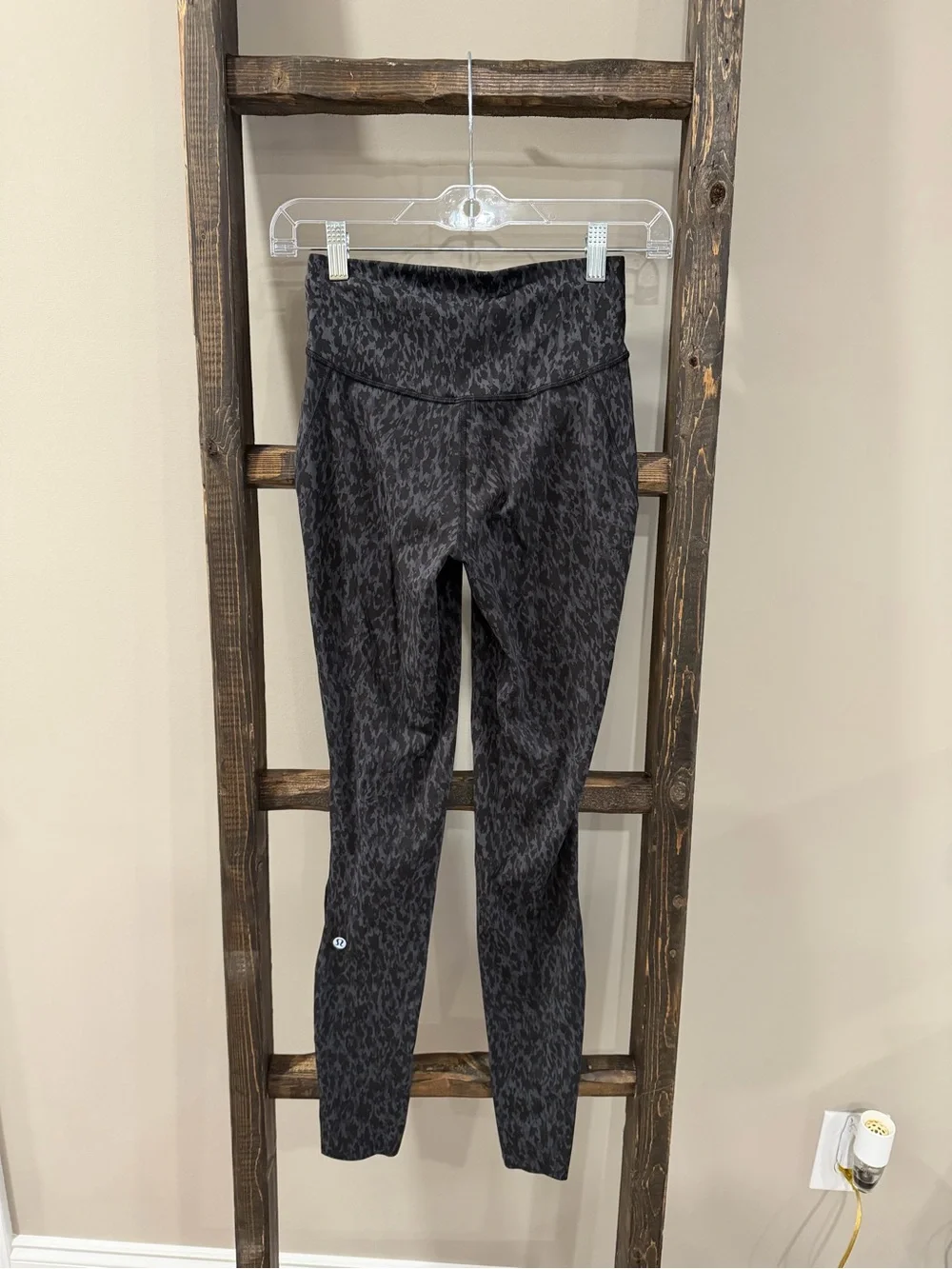 Lululemon Base Pace HR Tight 25” in Nulux Gray and Black Leopard Print Leggings